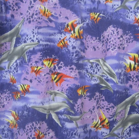 Made in Hawaii Medical Scrub Shirt L tropical fish whale purple cotton vintage - Picture 7 of 7
